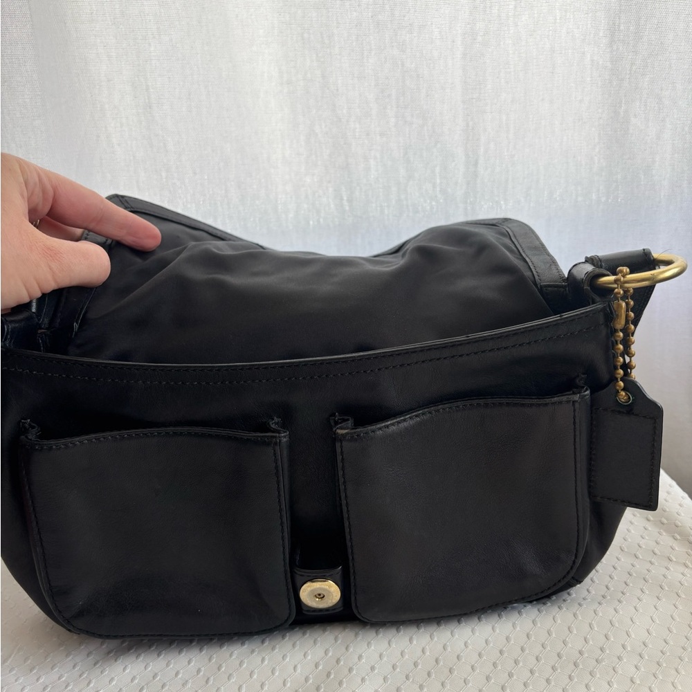 Coach Black Leather Shoulder Bag with Gold-Tone Buckle - Picture 3 of 5